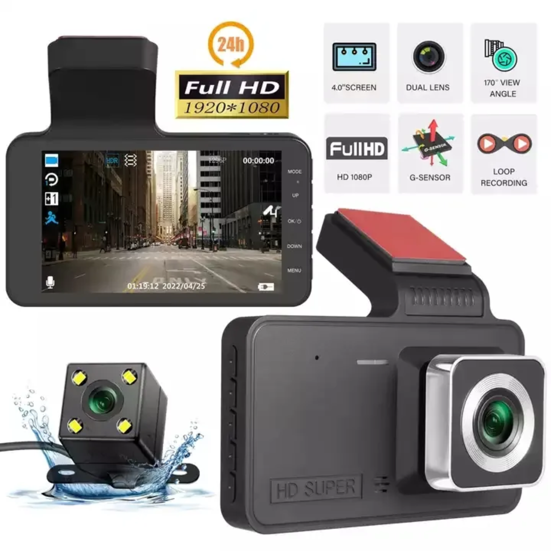 Dashcam Frontal con Cámara de Reversa Nocturna Full HD